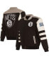 Фото #1 товара Men's Black Brooklyn Nets Stripe Colorblock Nylon Reversible Full-Snap Jacket