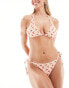 Фото #1 товара Peek and Beau Fuller Bust tie side bikini bottom in cherry gingham print with charms