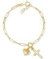 ფოტო #1 პროდუქტის Children's Cross & Heart Paperclip Link Charm Bracelet in 14k Gold