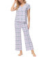 ფოტო #5 პროდუქტის Women's 2 Piece Printed Short Sleeve Henley Top with Wide Pants Pajama Set