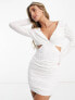 Фото #1 товара ASOS DESIGN broderie long sleeve mini dress with cut out in white
