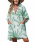 Фото #1 товара Women's Green-and-White Palm Leaf Collared V-Neck Cover-Up