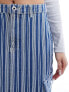 Pieces denim maxi skirt with cargo pockets in blue stripe