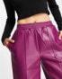 Фото #4 товара ASOS DESIGN Petite straight faux leather jogger trouser in plum