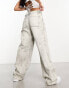 Фото #3 товара Pull&Bear adjustable waist wide leg jean in bleach wash grey