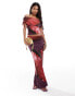 Фото #1 товара Kaiia exclusive slinky ruched column maxi skirt co-ord in red and purple flower print