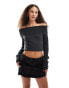 Weekday Lolo off shoulder knitted jumper in black melange Schwarz meliert, XS - EU 34 - фото #1