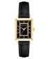 Women's Watch in Black Faux Leather with Gold-Tone Lugs, 24x36.3mm