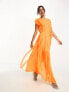 ASOS DESIGN pleated raw edge maxi dress in neon orange