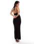 Pretty Lavish scallop trim knit halter midaxi dress in black