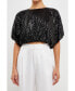 Women's Sequins Cropped Puff Top