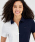 Фото #3 товара Women's Colorblock Zip-Front Polo Shirt