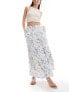 Hollister pull on tiered maxi skirt with pockets in cream and blue floral