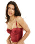 Фото #4 товара ASOS DESIGN Satin padded underwire corset with detachable straps in red