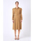 Women's Pleated Collared Long Sleeve Midi Dress