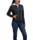 ფოტო #4 პროდუქტის Women's Zip Front Faux Leather Jacket With Removeable Hood Bib