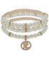 Gold-Tone 3-Pc. Set Pavé Logo & Imitation Pearl Stretch Bracelets
