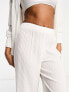 The Frolic tourmaline shirred wide long trouser co-ord in white pleated texture