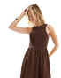 ASOS DESIGN racer crinkle midi sundress with scoop back in chocolate brown