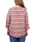 Petite 3/4 Sleeve Tunic with Crochet and Tie Neck Pink Wht Chevron, P/L - фото #2