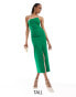 Vesper Tall one shoulder spaghetti strap thigh split midaxi dress in emerald