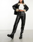 Фото #1 товара Vila leather look cropped tapered trousers in black