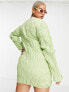 Daisy Street Plus long sleeve shirred mini dress in lime