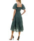 Фото #2 товара Juniors' Crinkled Balloon-Sleeve Tiered Midi Dress