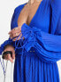 ASOS DESIGN Tall pleated blouson sleeve maxi dress with belt detail in cobalt blue