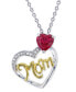 ფოტო #1 პროდუქტის Lab Grown Ruby (7/8 ct. t.w.) & Lab Grown White Sapphire (1/20 ct. t.w.) Mom Heart 18" Pendant Necklace in Sterling Silver & 14k Gold-Plate