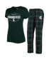 ფოტო #1 პროდუქტის Women's Green, Black Michigan State Spartans Badge T-shirt and Flannel Pants Sleep Set