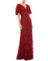 Фото #1 товара Mac Duggal Floral Applique Pleated Bodice Cape Sleeve Trumpet Gown Women's Red