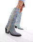 Фото #3 товара Azalea Wang Domingo western fringe embellished knee boots in denim