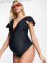 Фото #4 товара ASOS DESIGN Maternity knot front flutter sleeve swimsuit in black