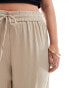 Vila Curve weighted plisse satin feel wide leg trousers in beige