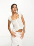 Фото #2 товара ASOS DESIGN broderie corset button front top with frill neck in white