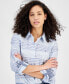 ფოტო #3 პროდუქტის Women's Beach Stripe Cotton Roll-Tab Shirt