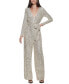 Фото #1 товара Petite Sequin Wrap Front Long Sleeve Jumpsuit