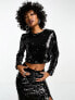 Фото #1 товара Extro & Vert sequin crop top co-ord in black