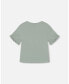Girl Organic Cotton Top With Print And Frills Olive Green - Toddler Child