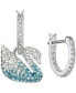 Silver-Tone Crystal Swan Dangle Hoop Earrings