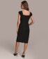 ფოტო #2 პროდუქტის Women's Asymmetric Neckline Cap Sleeve Ruffle Trim Sheath Dress