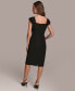 Women's Asymmetric Neckline Cap Sleeve Ruffle Trim Sheath Dress