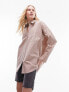 Topshop oversized poplin shirt in taupe Серо-коричневый, 38 - фото #5