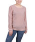 Petite Long Sleeve Ribbed Imitation Pearl Trimmed Top