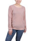 Фото #1 товара Petite Long Sleeve Ribbed Imitation Pearl Trimmed Top