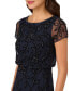 Women's Floral Bead Embellished Blouson Short-Sleeve Gown