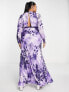 ASOS DESIGN Curve tie front plunge maxi dress with floral print in purple