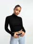 Фото #3 товара Miss Selfridge funnel neck rib knit twist back top in black