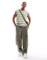 Brave Soul raw edge stripe vest in washed sage & white